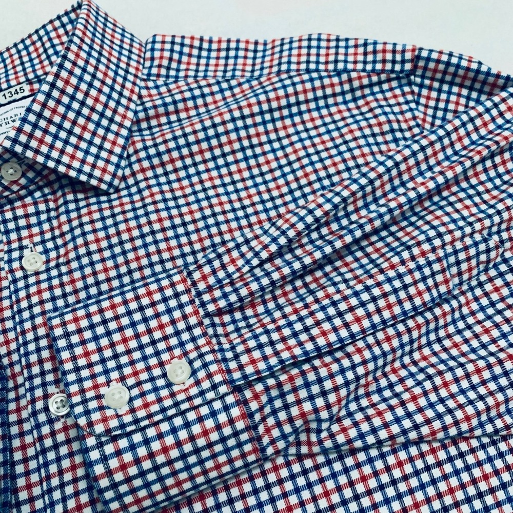 Charles Tyrwhitt Shirt Men's 18/35 Red Blue Check Long Sleeve Classic Fit Cotton - Picture 4 of 11